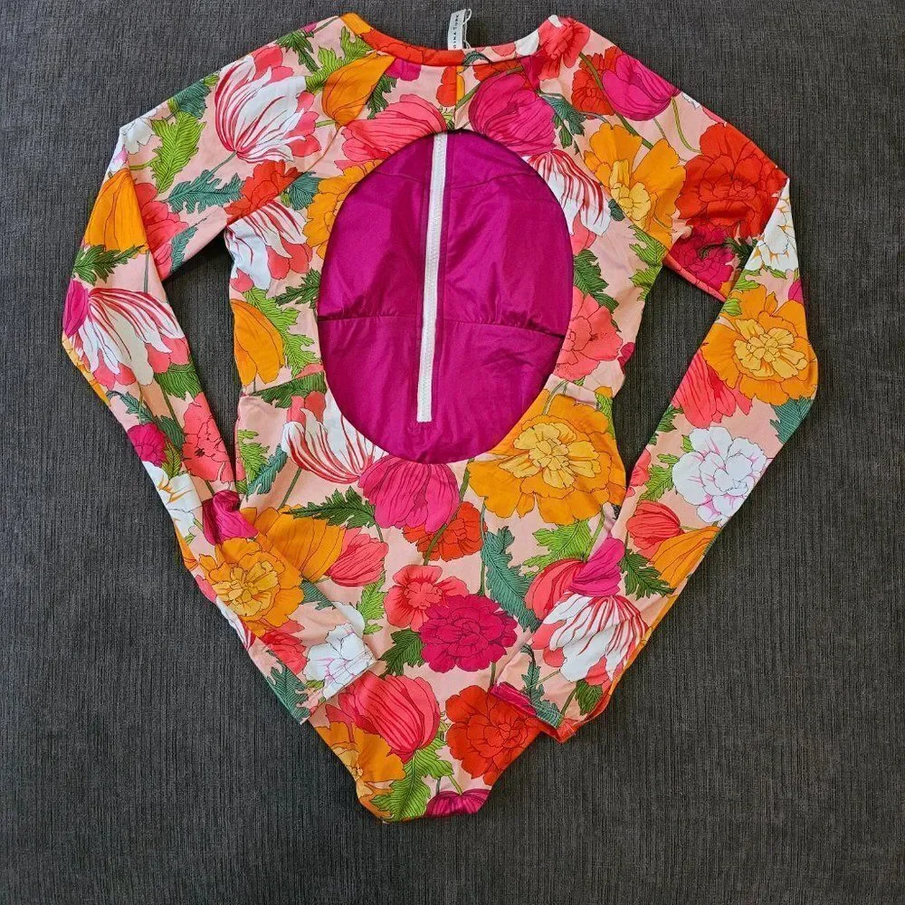 Trina Turk Women's Floral Print Long Sleeves Paddle Suit Swimsuit Size large